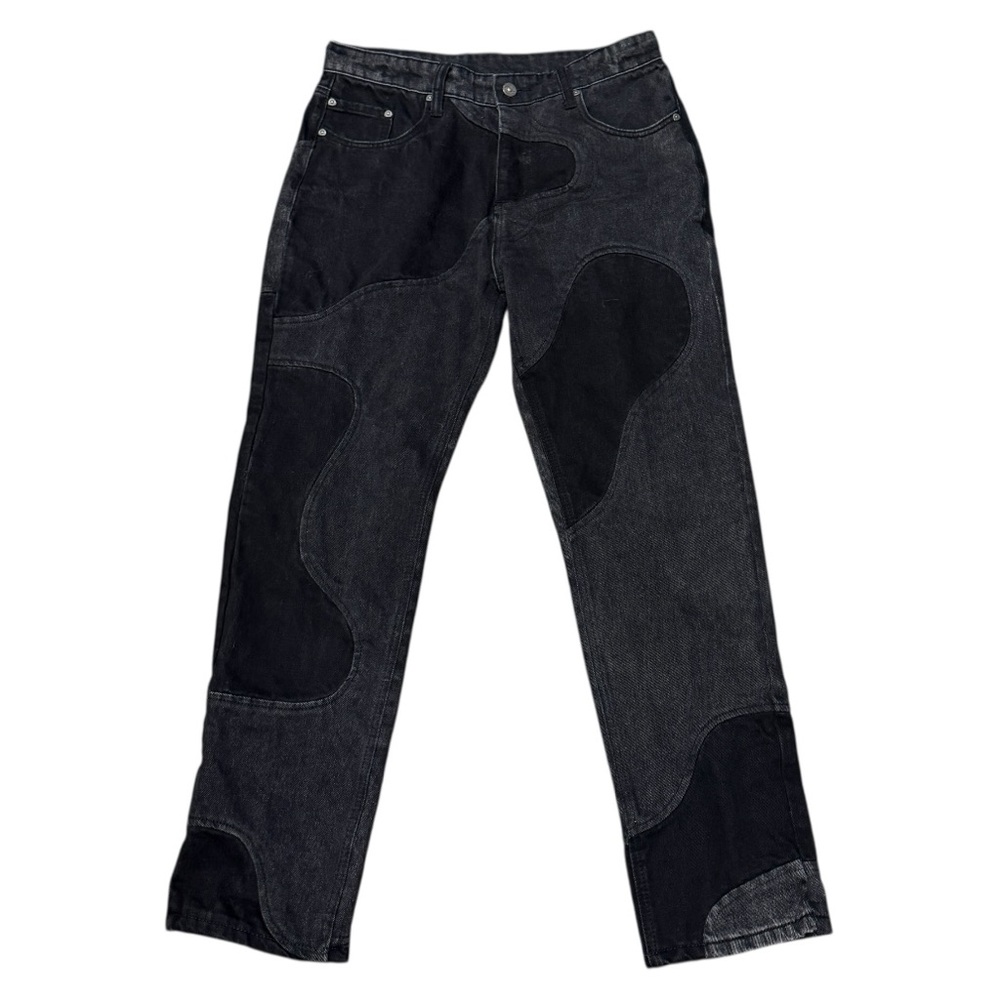 Men's Black Patchwork Straight Jeans